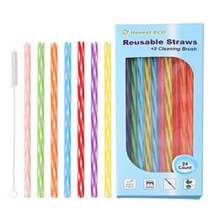honest eco reusable stirrer straws, straw cleaner brush, short assorted color plastic straws fit for milk & juice & coffee & smoothies & cocktail & kids straws kit (24count-7.5in)