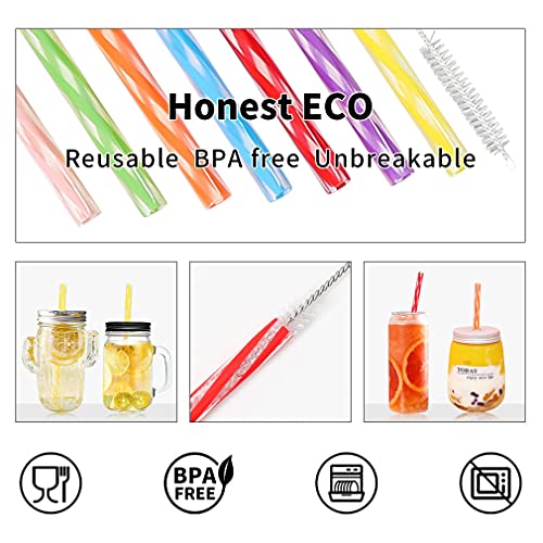 Honest ECO Reusable Stirrer Straws, Straw Cleaner Brush, Short Assorted color Plastic Straws fit for Milk & Juice & Coffee & Smoothies & Cocktail & Kids Straws Kit (24Count-7.5in)