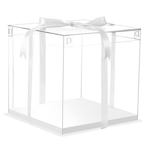 xininsun 6pcs tall cake boxes clear cake box with ribbon, 12x12x 10inch,ideal for large 10" and 12" inch tall layer tiered cakes and clear gift boxes for wedding party and gift display - white
