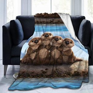 auiss plush throw velvet blanket cute sea otters thick fleece carpet chair bedspreads for women luxurious sleep mat pad flannel cover for all season…
