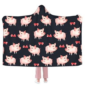 cute pig hooded blanket anti-pilling flannel wearable blanket hoodie-plush warm blanket throw blankets fit for kids, adults, teens