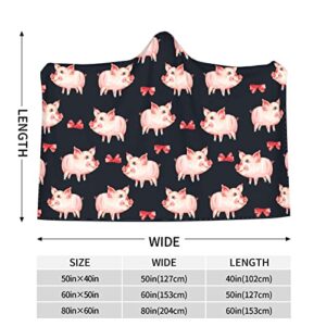 Cute Pig Hooded Blanket Anti-Pilling Flannel Wearable Blanket Hoodie-Plush Warm Blanket Throw Blankets Fit for Kids, Adults, Teens