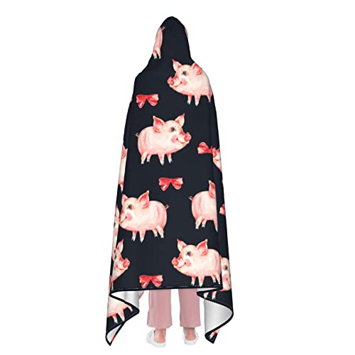 Cute Pig Hooded Blanket Anti-Pilling Flannel Wearable Blanket Hoodie-Plush Warm Blanket Throw Blankets Fit for Kids, Adults, Teens