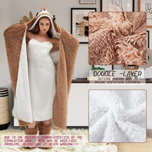 Sloth Blanket Hoodie Wearable Blanket Warm Sherpa Fleece and Soft Faux Fleece Fabric with Gloves and Plush Slipper Sock Throw Cloak blankets for Adults and Kids