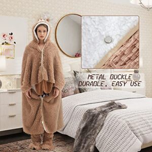 Sloth Blanket Hoodie Wearable Blanket Warm Sherpa Fleece and Soft Faux Fleece Fabric with Gloves and Plush Slipper Sock Throw Cloak blankets for Adults and Kids