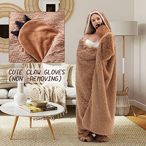 Sloth Blanket Hoodie Wearable Blanket Warm Sherpa Fleece and Soft Faux Fleece Fabric with Gloves and Plush Slipper Sock Throw Cloak blankets for Adults and Kids