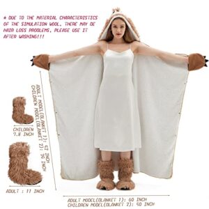 Sloth Blanket Hoodie Wearable Blanket Warm Sherpa Fleece and Soft Faux Fleece Fabric with Gloves and Plush Slipper Sock Throw Cloak blankets for Adults and Kids