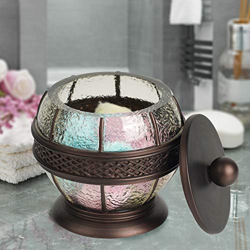 nu steel Resin Crackled Ice Bathroom Vanity Countertop Storage Organizer Canister Jar for Cotton Swabs, Rounds, Balls, Makeup Sponges, Bath Salts - Oil Rubbed Bronze