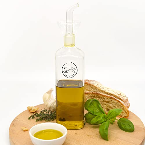 Olietta Glass Non Drip Leak Proof No Mess Oil Dispenser and Vinegar Cruet Pourer for Kitchen 17oz 500ML - Great for Pouring & Drizzling Olive Oil & Liquids - Easy to Clean, Drip Free and Leakproof