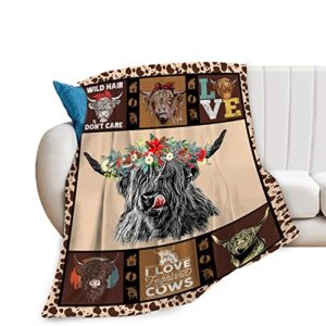 highland cow throw blanket gifts for women adults highland cattle animal print blanket ultra soft cozy plush fleece warm lightweight blanket for living room couch bed dorm chair sofa decor 40''x50''