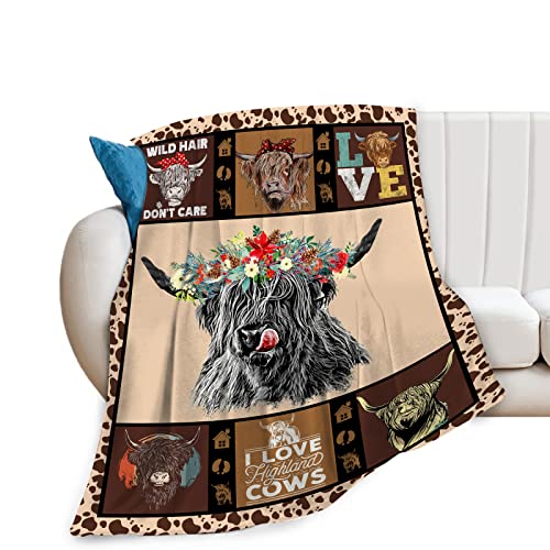 Highland Cow Throw Blanket Gifts for Women Adults Highland Cattle Animal Print Blanket Ultra Soft Cozy Plush Fleece Warm Lightweight Blanket for Living Room Couch Bed Dorm Chair Sofa Decor 40''X50''