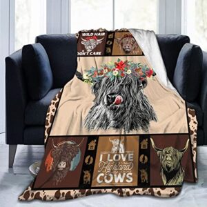 Highland Cow Throw Blanket Gifts for Women Adults Highland Cattle Animal Print Blanket Ultra Soft Cozy Plush Fleece Warm Lightweight Blanket for Living Room Couch Bed Dorm Chair Sofa Decor 40''X50''