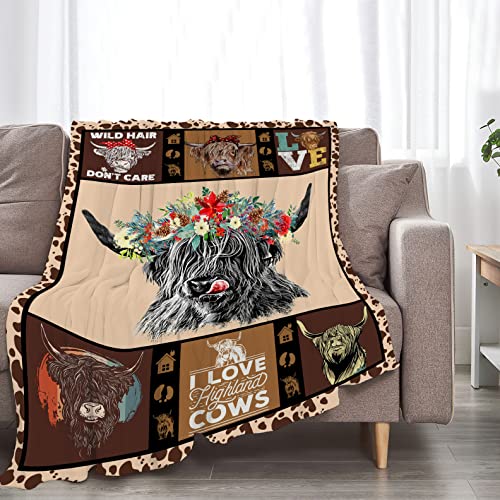 Highland Cow Throw Blanket Gifts for Women Adults Highland Cattle Animal Print Blanket Ultra Soft Cozy Plush Fleece Warm Lightweight Blanket for Living Room Couch Bed Dorm Chair Sofa Decor 40''X50''