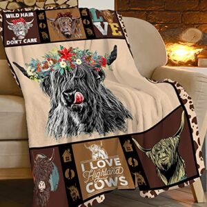 Highland Cow Throw Blanket Gifts for Women Adults Highland Cattle Animal Print Blanket Ultra Soft Cozy Plush Fleece Warm Lightweight Blanket for Living Room Couch Bed Dorm Chair Sofa Decor 40''X50''