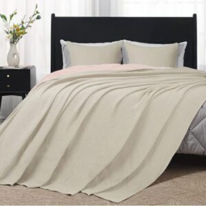 Tex Trend Luxury 100% Cotton Blanket - Soft Blankets King Size for Bed, Sofa & Couch - Breathable Blanket for Summer - All Season Cotton Thermal Blanket (Khaki, King)