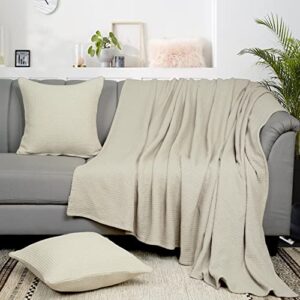 Tex Trend Luxury 100% Cotton Blanket - Soft Blankets King Size for Bed, Sofa & Couch - Breathable Blanket for Summer - All Season Cotton Thermal Blanket (Khaki, King)