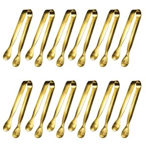 jcren 12 pcs serving tongs, small serving utensils for parties catering gold tongs, food-grade 304 stainless steel mini serving tongs appetizer tongs for tea party coffee bar, 4" sugar tongs - gold
