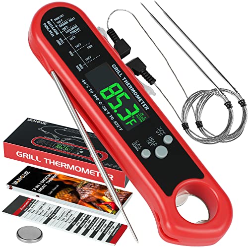 3 in 1 Digital Meat Thermometer, Instant Read Food Thermometer with 2 Detachable Wired Probe, Calibration, Alarm Function, LCD Backlight for Grilling, Cooking, BBQ, Kitchen