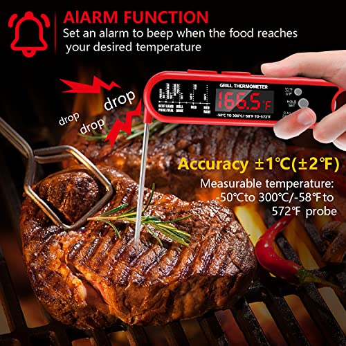 3 in 1 Digital Meat Thermometer, Instant Read Food Thermometer with 2 Detachable Wired Probe, Calibration, Alarm Function, LCD Backlight for Grilling, Cooking, BBQ, Kitchen