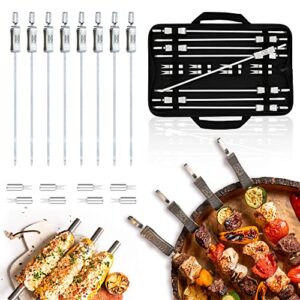 maillard masters metal skewers for kabobs - flat bbq skewers for grilling with sliders + corn holders. carrying case giftset. grill meats, shrimp, chicken and veggies like a pro (16 pcs total)