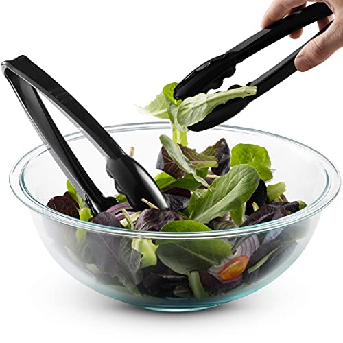 Plastic Tongs for Serving (Pack of 12) 9 Inch - Heavy-Duty Hard Plastic Reusable or Disposable Serving Tongs for Catering, Dinner Parties, Banquets, Buffets, Events, Weddings and Everyday Use, Black