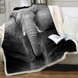 sleepwish elephant blanket african elephant throw blankets black and white soft elephant fleece blanket vintage elephant sherpa blanket elephant lover gifts for kids adults women men (50" x 60")