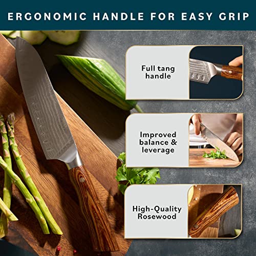 Home Hero Elite Series Santoku Knife 7 Inch - 67 Layer Japanese VG 10 Damascus Chef Knife - Ergonomic Rosewood Handles & Sheath - Ultra Sharp Asian Chef Knives & Kitchen Favorites 2023