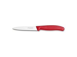 victorinox 4 inch swiss classic paring knife with serrated edge, spear point, red