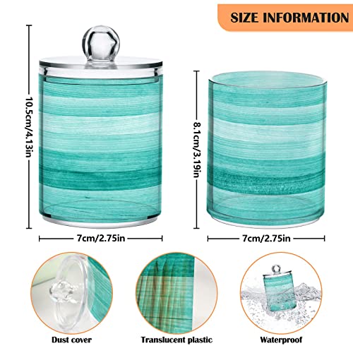 senya Clear Plastic Jars Cotton Swabs Cans, Teal Turquoise Green Wood Bathroom Canisters Storage Organizer with Lids 2PCs Set for Cotton Ball, Cotton Swab, flossers, Hair Bands