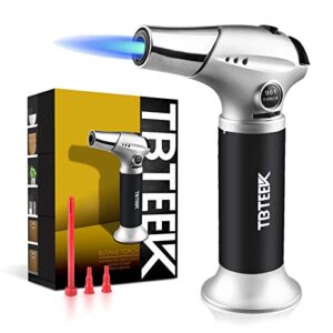tbteek kitchen torch, fit all tanks butane torch cooking torch with safety lock & adjustable flame for cooking, bbq, baking, brulee, creme, diy soldering(butane not included)