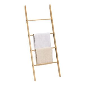 navaris bamboo towel ladder - wood rack for towels, clothes, blankets - wall leaning wooden rack for bathroom, bedroom - 4-tier towel holder stand