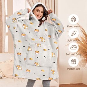 LHMTQVK Blanket Hoodie Oversized Microfiber & Soft Plush Printed Sherpa Blanket Sweatshirt with Pocket, Comfy and Fuzzy Hoodie Blanket - One Size Fits All (Puppy)