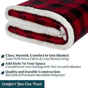 PAVILIA Buffalo Plaid Sherpa Blanket Throw Twin | Fuzzy Red Black Checkered Flannel Fleece Blanket for Couch Bed | Fluffy Warm Soft Christmas Plush Microfiber Blanket | 60x80