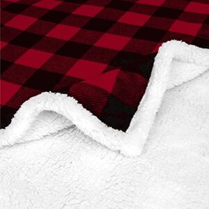 PAVILIA Buffalo Plaid Sherpa Blanket Throw Twin | Fuzzy Red Black Checkered Flannel Fleece Blanket for Couch Bed | Fluffy Warm Soft Christmas Plush Microfiber Blanket | 60x80