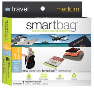 smart design travel smartbag instant space saver storage - medium - airtight double zipper - vacuum seal - for clothing, pillows, blankets, and more - home organization