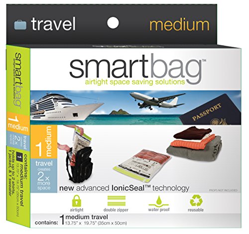 Smart Design Travel SmartBag Instant Space Saver Storage - Medium - Airtight Double Zipper - Vacuum Seal - for Clothing, Pillows, Blankets, and More - Home Organization