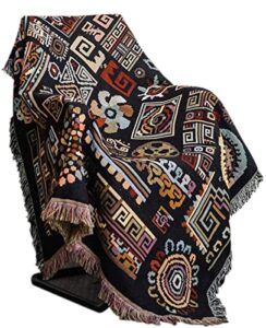 unigarden boho throw blanket, cotton throw blankets for couch soft chair beding bohemian decor (small 51x63inches, black)