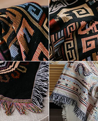 UNIGARDEN Boho Throw Blanket, Cotton Throw Blankets for Couch Soft Chair Beding Bohemian Decor (Small 51X63Inches, Black)