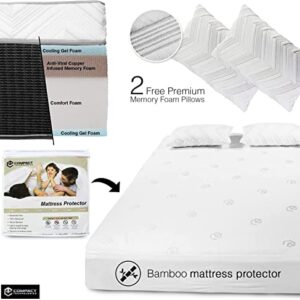 Adjustable 3-mattresses-in-1 Memory Foam Queen Size Bed w/ 2 Pillows & Protector for Best Soft, Medium to Extra Firm Orthopedic Support w/Cool Layers & Removable Topper