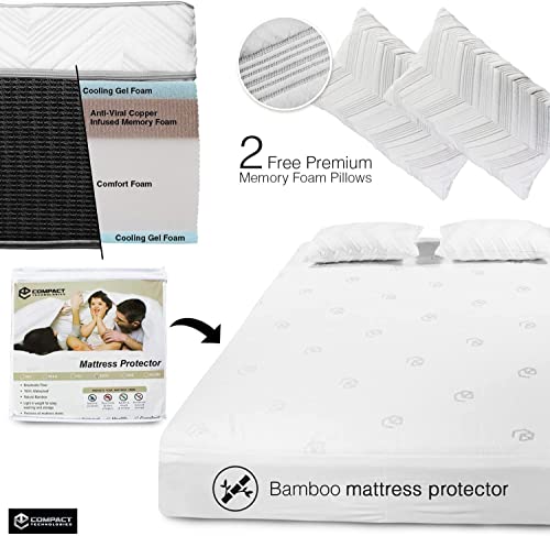 Adjustable 3-mattresses-in-1 Memory Foam Queen Size Bed w/ 2 Pillows & Protector for Best Soft, Medium to Extra Firm Orthopedic Support w/Cool Layers & Removable Topper