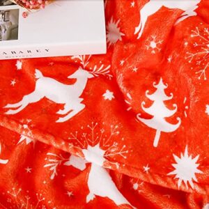 Christmas Throw Blanket Decorative Plush & Warm, 50"X60" Reindeer Snowflake Christmas Theme Red Flannel Blanket for Couch Sofa Bedroom Winter Decorations for Home