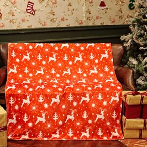 Christmas Throw Blanket Decorative Plush & Warm, 50"X60" Reindeer Snowflake Christmas Theme Red Flannel Blanket for Couch Sofa Bedroom Winter Decorations for Home