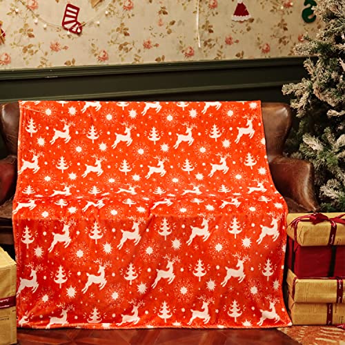 Christmas Throw Blanket Decorative Plush & Warm, 50"X60" Reindeer Snowflake Christmas Theme Red Flannel Blanket for Couch Sofa Bedroom Winter Decorations for Home