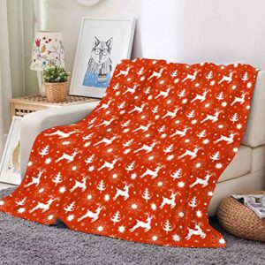 Christmas Throw Blanket Decorative Plush & Warm, 50"X60" Reindeer Snowflake Christmas Theme Red Flannel Blanket for Couch Sofa Bedroom Winter Decorations for Home