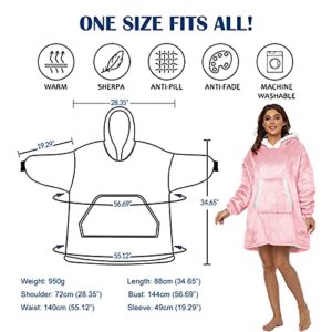 RXLLDOLY Wearable Blanket Hoodie, Oversized Sherpa Blanket Sweatshirt with Hood Pocket and Sleeves, Super Soft Warm Comfy Plush Hooded Blanket for Adult Women Men, One Size