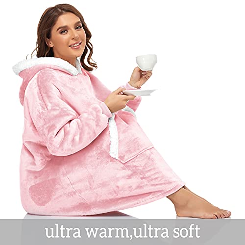 RXLLDOLY Wearable Blanket Hoodie, Oversized Sherpa Blanket Sweatshirt with Hood Pocket and Sleeves, Super Soft Warm Comfy Plush Hooded Blanket for Adult Women Men, One Size