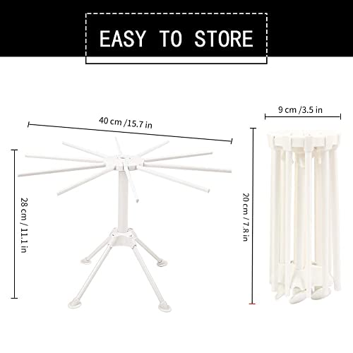 Cambom Foldable Pasta Drying Rack- Plastic Spaghetti Noodle Dryer with 10 Bar Handles (WHITE)