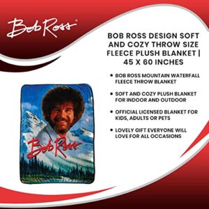 Bob Ross Design Soft Throw Size Fleece Plush Blanket - Fluffy, Warm, Fuzzy & Cozy – 100% Silk-Feel Polyester Perfect for Outdoor or Indoor Bed, Sofa or Couch While Watching TV/Movies - 45 x 60 Inches