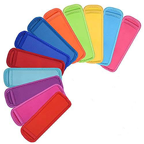 12 Pack Ice Pop Sleeves Popsicle Holders Bags Freeze Pop Holders, Neoprene Fabric, 12 Colors