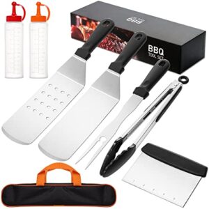 aikwi blackstone griddle accessories tool kit, (8 pieces) flat top grill professional grade set, with spatulas, fork, tong, chopper, bottles & carry bag, perfect for outdoor bbq, indoor cooking